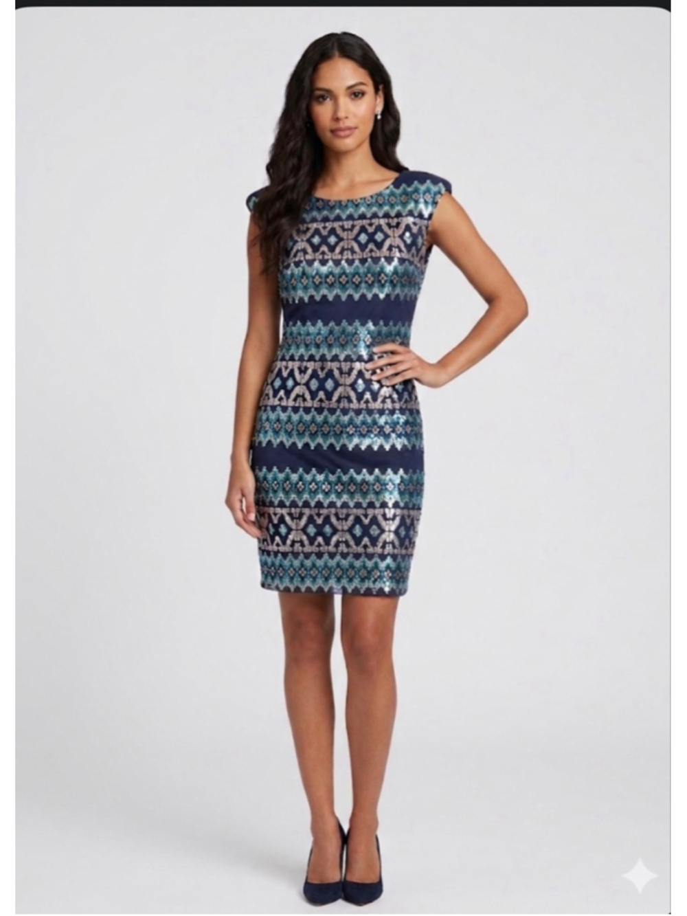 Juniors AS U WISH Navy & Teal Sequin Mini Dress L